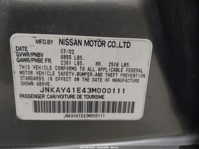 Продажа на аукционе авто 2003 Infiniti M45 Sport, vin: JNKAY41E43M000111, номер лота: 44615434