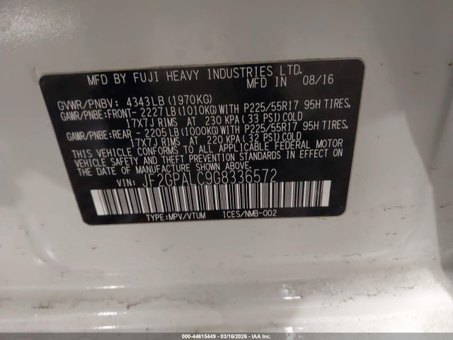 Aukcja sprzedaży 2016 Subaru Crosstrek 2.0i Limited, vin: JF2GPALC9G8336572, numer aukcji: 44615449