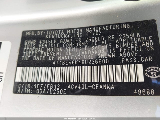 2008 TOYOTA CAMRY 4T1BE46K48U236600 Photo 8