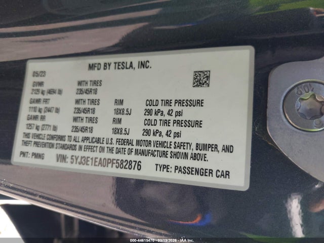 Aukcja sprzedaży 2023 Tesla Model 3 Rear-wheel Drive, vin: 5YJ3E1EA0PF582876, numer aukcji: 44615470
