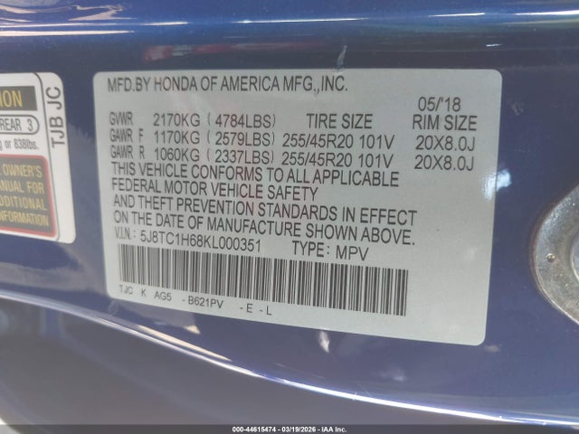 Продажа на аукционе авто 2019 Acura Rdx A-spec Package, vin: 5J8TC1H68KL000351, номер лота: 44615474