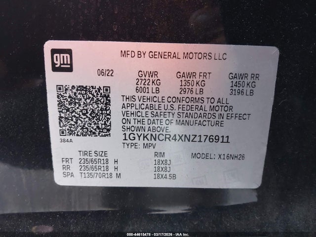 Продаж на аукціоні авто 2022 Cadillac Xt5 Fwd Premium Luxury, vin: 1GYKNCR4XNZ176911, номер лоту: 44615478