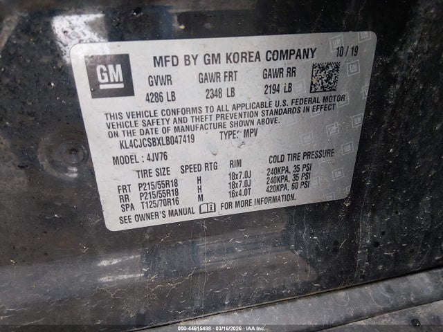 Aukcja sprzedaży 2020 Buick Encore Fwd Essence, vin: KL4CJCSBXLB047419, numer aukcji: 44615488