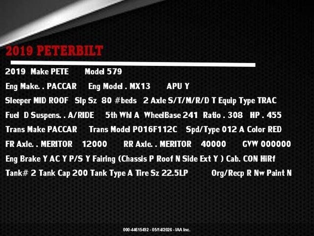 Aukcja sprzedaży 2019 Peterbilt 579, vin: 1XPBDP9X1KD629914, numer aukcji: 44615492