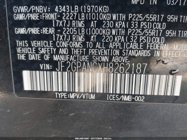 Aukcja sprzedaży 2017 Subaru Crosstrek 2.0i Limited, vin: JF2GPANCXH8262187, numer aukcji: 44615497