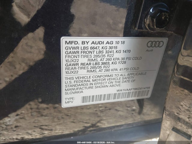 Продажа на аукционе авто 2019 Audi Q7 55 Premium, vin: WA1VAAF78KD014795, номер лота: 44615498