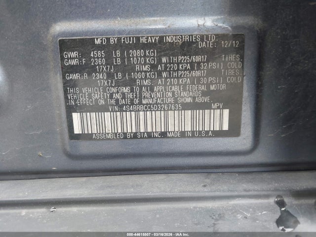 Продаж на аукціоні авто 2013 Subaru Outback 2.5i Premium, vin: 4S4BRBCC5D3267635, номер лоту: 44615507