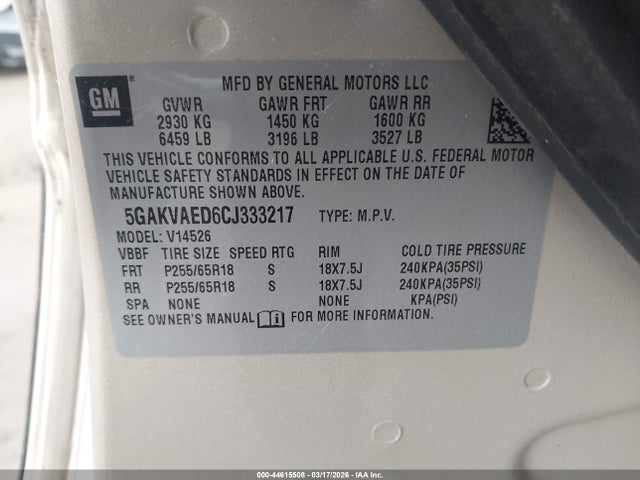 Продаж на аукціоні авто 2012 Buick Enclave, vin: 5GAKVAED6CJ333217, номер лоту: 44615508