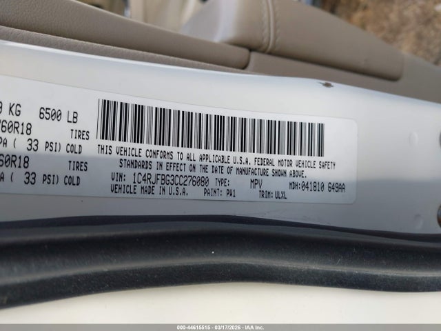 2012 Jeep Grand Cherokee Limited მანქანა იყიდება აუქციონზე, vin: 1C4RJFBG3CC276080, აუქციონის ნომერი: 44615515