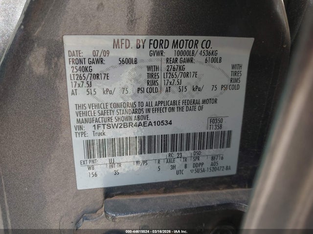 Aukcja sprzedaży 2010 Ford F-250 Cabela's/harley-davidson/king Ranch/lariat/xl/xlt, vin: 1FTSW2BR4AEA10534, numer aukcji: 44615524