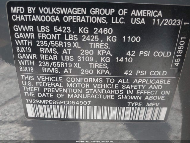 2023 Volkswagen Id.4 Standard მანქანა იყიდება აუქციონზე, vin: 1V2BMPE85PC054907, აუქციონის ნომერი: 44615527