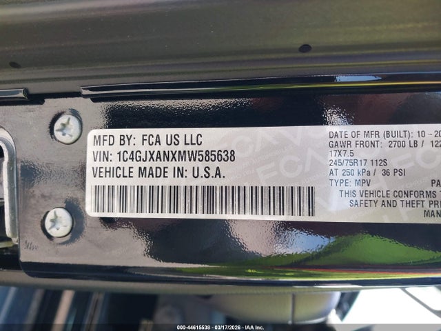 2021 JEEP WRANGLER 1C4GJXANXMW585638 Photo 8