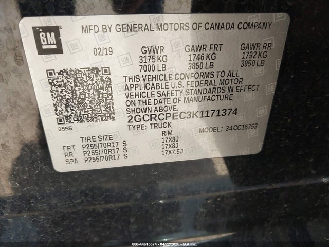 Aukcja sprzedaży 2019 Chevrolet Silverado 1500 Ld Lt, vin: 2GCRCPEC3K1171374, numer aukcji: 44615574
