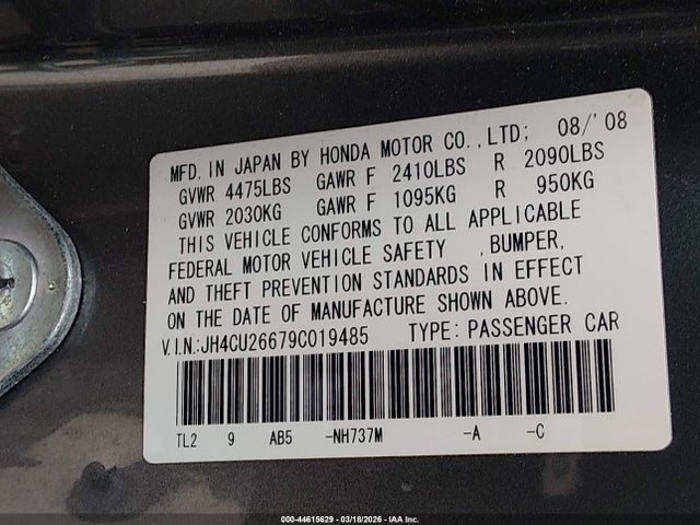 Продажа на аукционе авто 2009 Acura Tsx, vin: JH4CU26679C019485, номер лота: 44615629