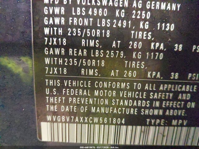 2012 VOLKSWAGEN TIGUAN WVGBV7AXXCW561804 Photo 8