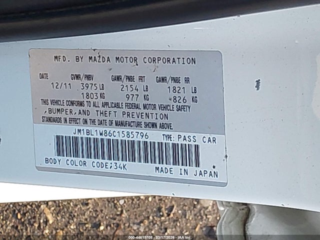 Aukcja sprzedaży 2012 Mazda Mazda3 I Grand Touring, vin: JM1BL1W86C1585796, numer aukcji: 44615708
