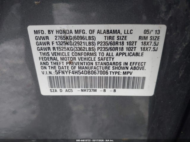2013 HONDA PILOT 5FNYF4H54DB067006 Photo 8