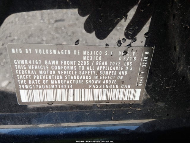 Aukcja sprzedaży 2018 Volkswagen Golf Tsi S/tsi Se, vin: 3VWG17AU9JM276274, numer aukcji: 44615726