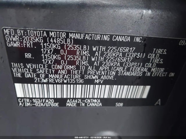 2T3WFREV6FW135196 Toyota Rav4 Xle