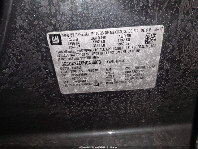 3GCUKSEC6HG490073 Chevrolet Silverado 1500 1lz