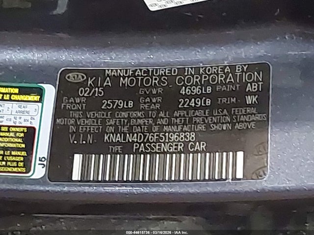 Aukcja sprzedaży 2015 Kia Cadenza Premium, vin: KNALN4D76F5196838, numer aukcji: 44615736