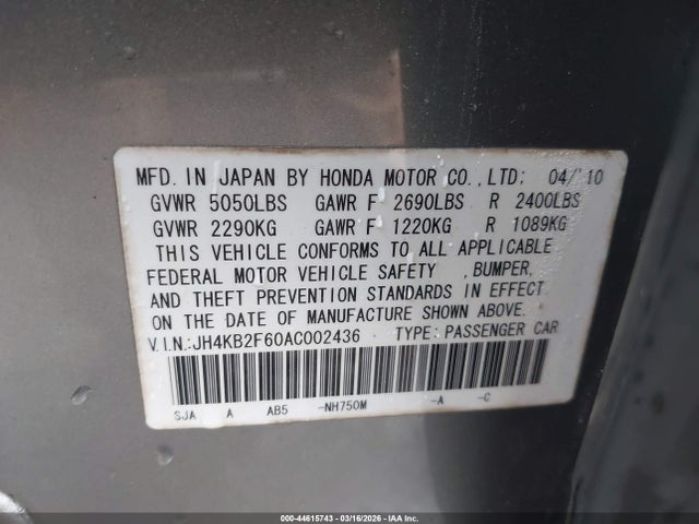 Aukcja sprzedaży 2010 Acura Rl 3.7, vin: JH4KB2F60AC002436, numer aukcji: 44615743