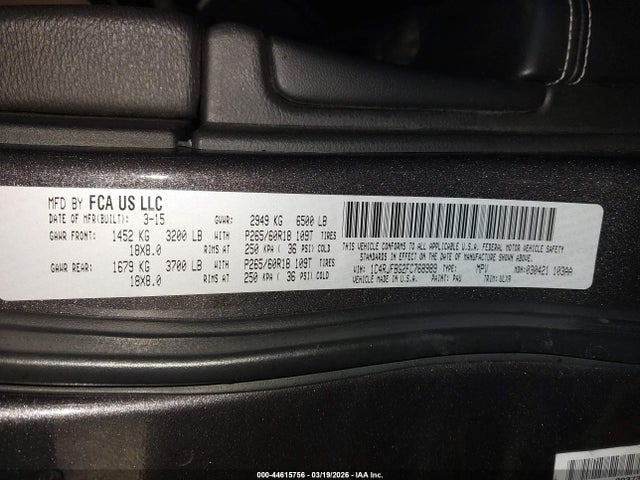 2015 Jeep Grand Cherokee Limited მანქანა იყიდება აუქციონზე, vin: 1C4RJFBG2FC768989, აუქციონის ნომერი: 44615756