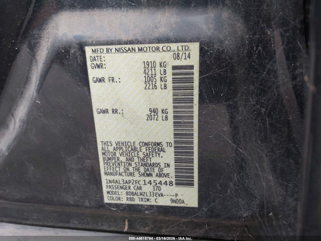 Aukcja sprzedaży 2015 Nissan Altima 2.5 Sv, vin: 1N4AL3AP2FC145448, numer aukcji: 44615794