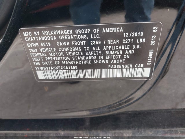 Продаж на аукціоні авто 2014 Volkswagen Passat 1.8t Se, vin: 1VWBS7A3XEC061895, номер лоту: 44615804