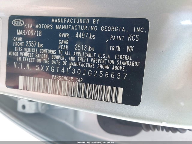 44615823 :رقم المزاد ، 5XXGT4L30JG256657 vin ، 2018 Kia Optima Lx مزاد بيع