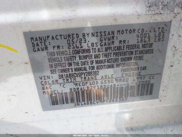 44615906 :رقم المزاد ، 3N1AB8CV9PY288382 vin ، 2023 Nissan Sentra Sv Xtronic Cvt مزاد بيع
