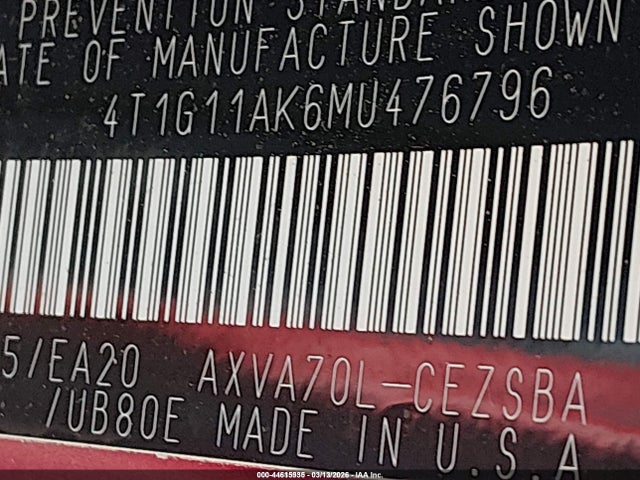 4T1G11AK6MU476796 Toyota CAMRY SE