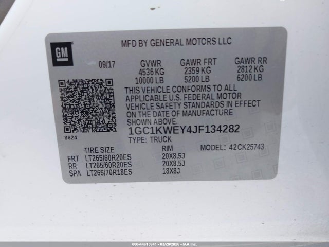 1GC1KWEY4JF134282 Chevrolet Silverado 2500hd Ltz