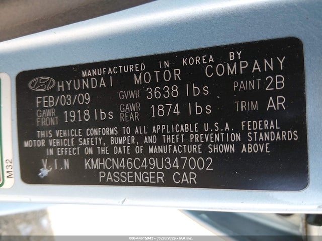 2009 HYUNDAI ACCENT KMHCN46C49U347002 Photo 8