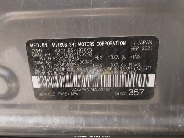 Продаж на аукціоні авто 2021 Mitsubishi Outlander Sport 2.0 Se 2wd, vin: JA4APVAUXMU032591, номер лоту: 44615951