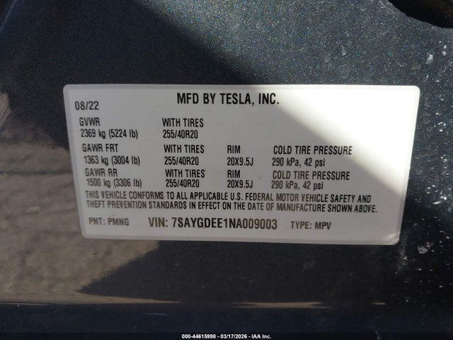 2022 TESLA MODEL Y 7SAYGDEE1NA009003 Photo 8