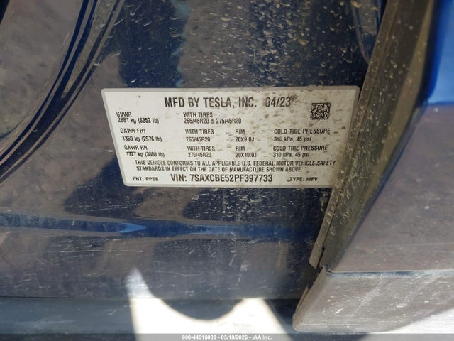 44616009 :رقم المزاد ، 7SAXCBE52PF397733 vin ، 2023 Tesla Model X Dual Motor All-wheel Drive/standard Range مزاد بيع
