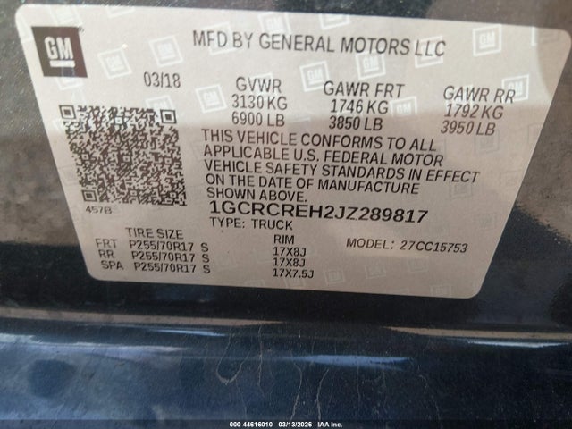 1GCRCREH2JZ289817 Chevrolet Silverado 1500 1lt