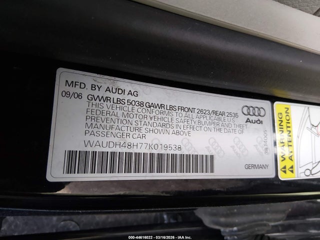 2007 AUDI A4 WAUDH48H77K019538 Photo 8
