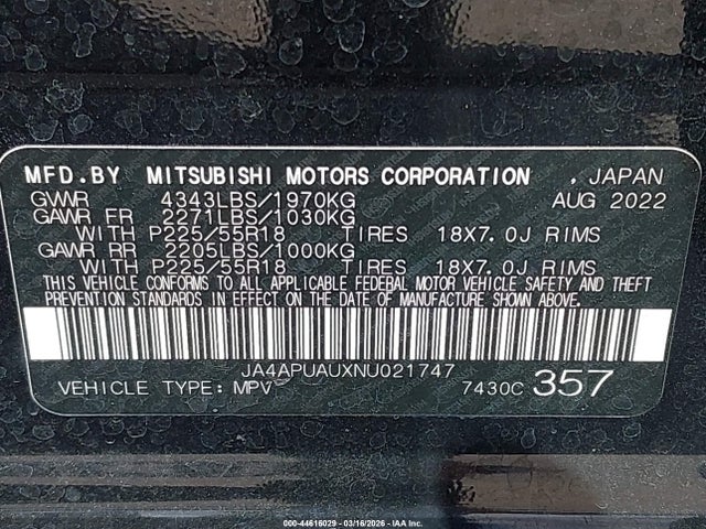 2022 MITSUBISHI OUTLANDER SPORT JA4APUAUXNU021747 Photo 8