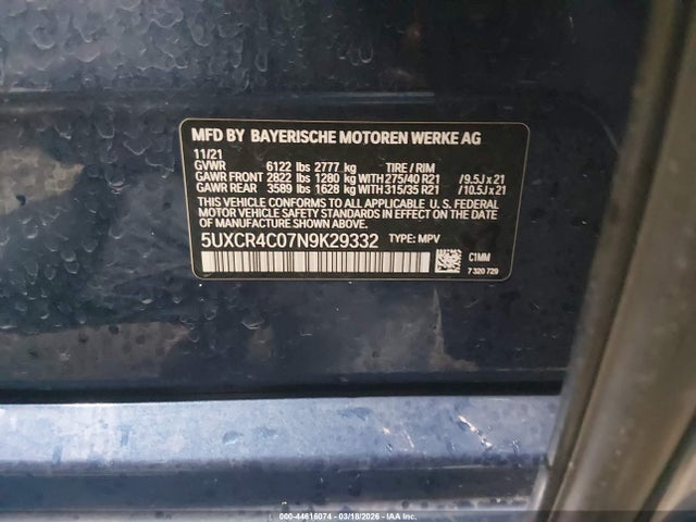 Aukcja sprzedaży 2022 Bmw X5 Sdrive40i, vin: 5UXCR4C07N9K29332, numer aukcji: 44616074