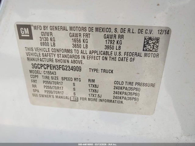 2015 Chevrolet Silverado 1500 Ls მანქანა იყიდება აუქციონზე, vin: 3GCPCPEH3FG234909, აუქციონის ნომერი: 44616085