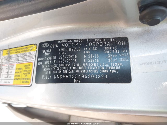 2009 KIA SEDONA KNDMB133496300223 Photo 8