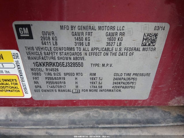 2014 Gmc Acadia Slt-1 მანქანა იყიდება აუქციონზე, vin: 1GKKRRKD6EJ328550, აუქციონის ნომერი: 44616114