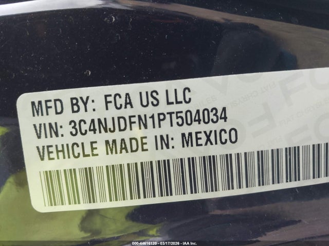 44616120 :رقم المزاد ، 3C4NJDFN1PT504034 vin ، 2023 Jeep Compass Latitude Lux Fwd مزاد بيع