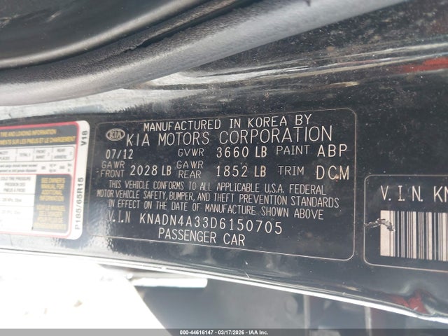 Aukcja sprzedaży 2013 Kia Rio Ex, vin: KNADN4A33D6150705, numer aukcji: 44616147