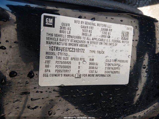 Aukcja sprzedaży 2012 Gmc Sierra 1500 Sle, vin: 1GTR1VE07CZ310172, numer aukcji: 44616178