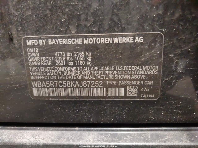 Продаж на аукціоні авто 2019 Bmw 330i Xdrive, vin: WBA5R7C58KAJ87252, номер лоту: 44616198