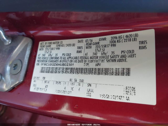 1FMCU0GD6HUB02381 Ford ESCAPE SE