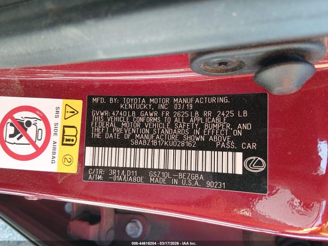 58ABZ1B17KU028162 Lexus ES 350